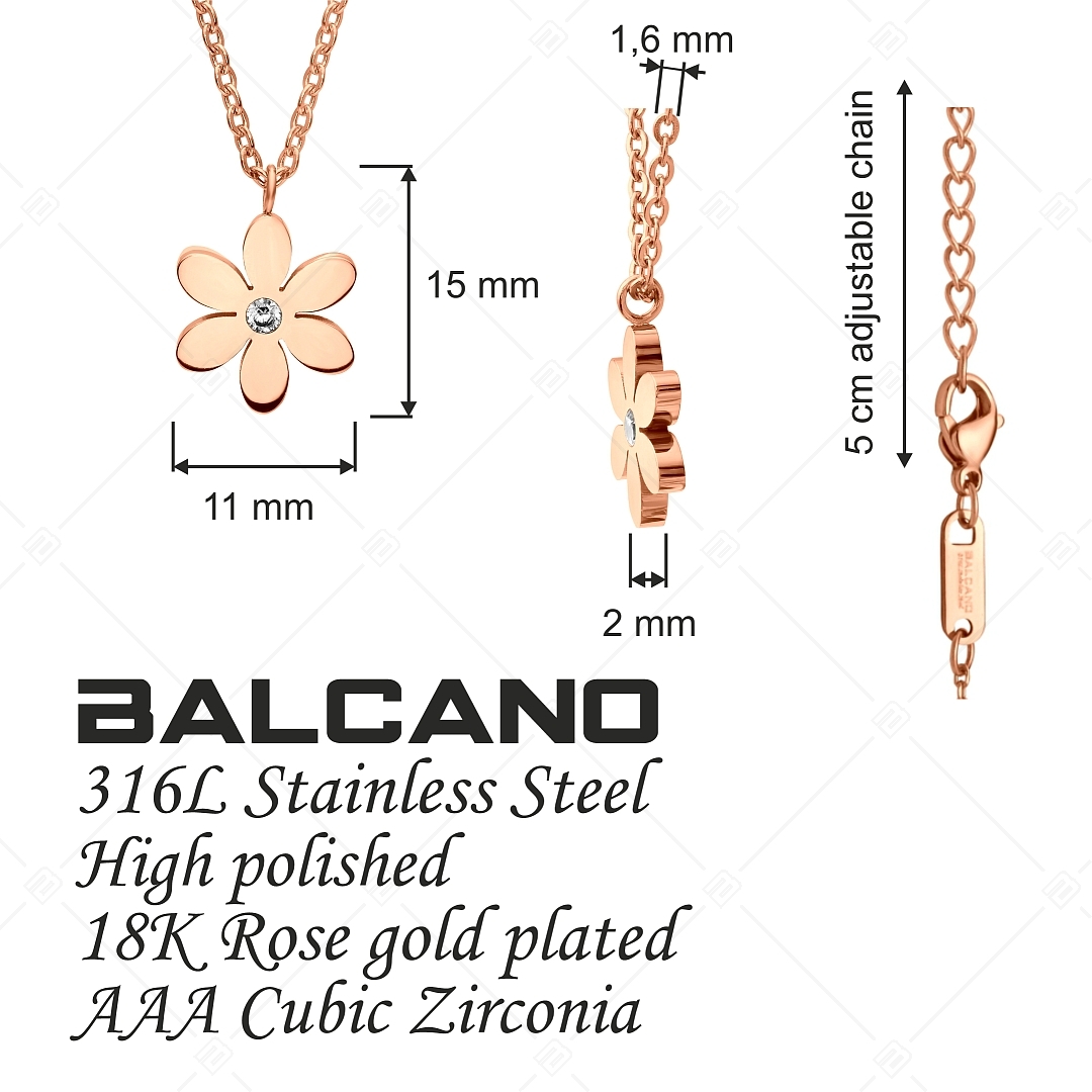 BALCANO - Dahlia / Stainless Steel Cable Chain With Flower Pendant, 18K Rose Gold Plated (341475BC96)