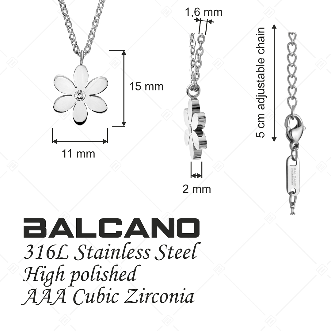 BALCANO - Dahlia / Stainless Steel Cable Chain With Flower Pendant, High Polished (341475BC97)