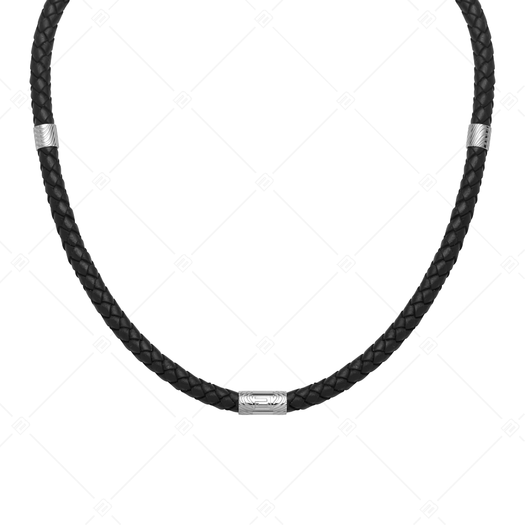 BALCANO - Trenzado / Geflochtene Leder-Halskette mit gemusterten Edelstahl-Ornamenten (342005BL99)