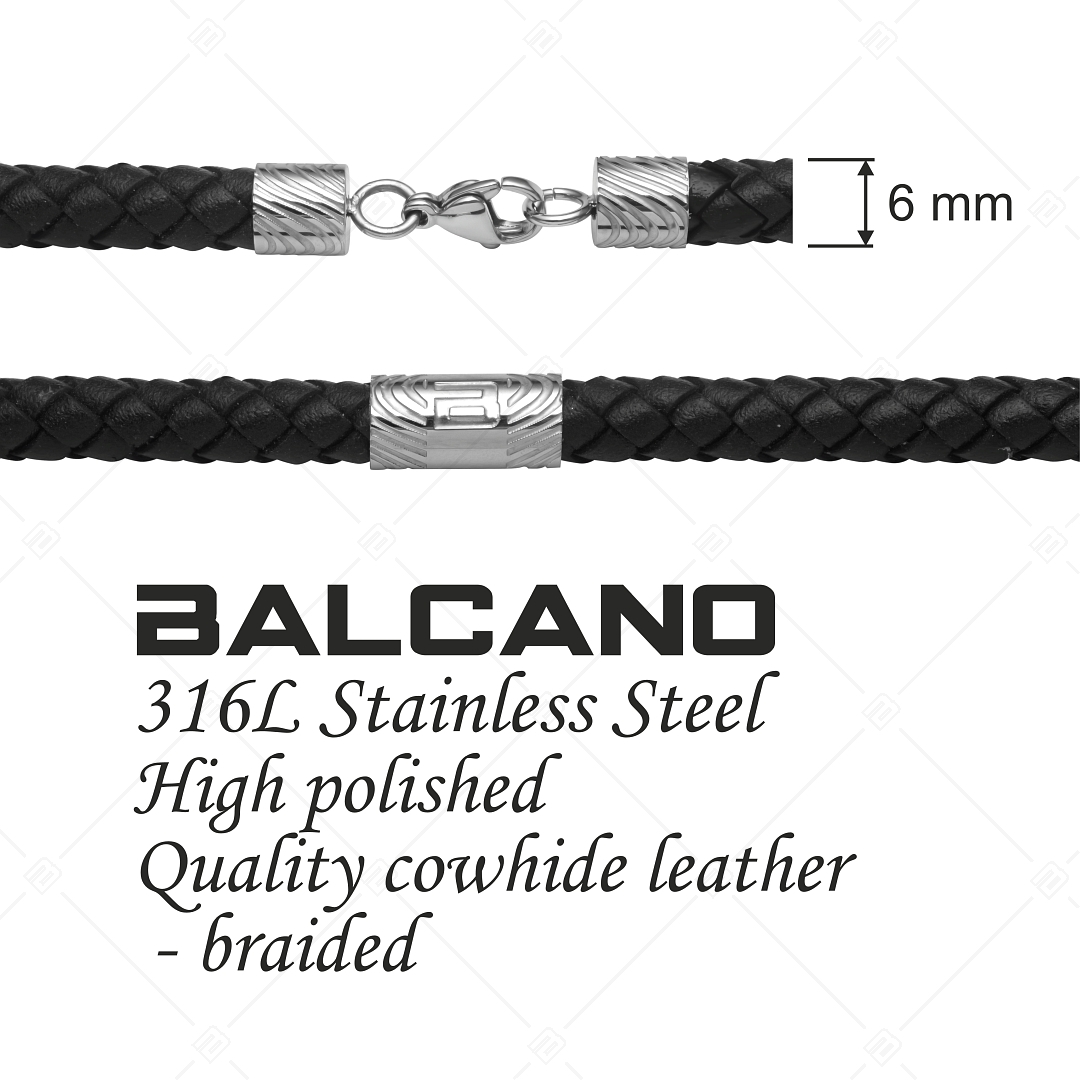 BALCANO - Trenzado / Collier en cuir tressé avec ornements en acier inoxydable à motifs (342005BL99)