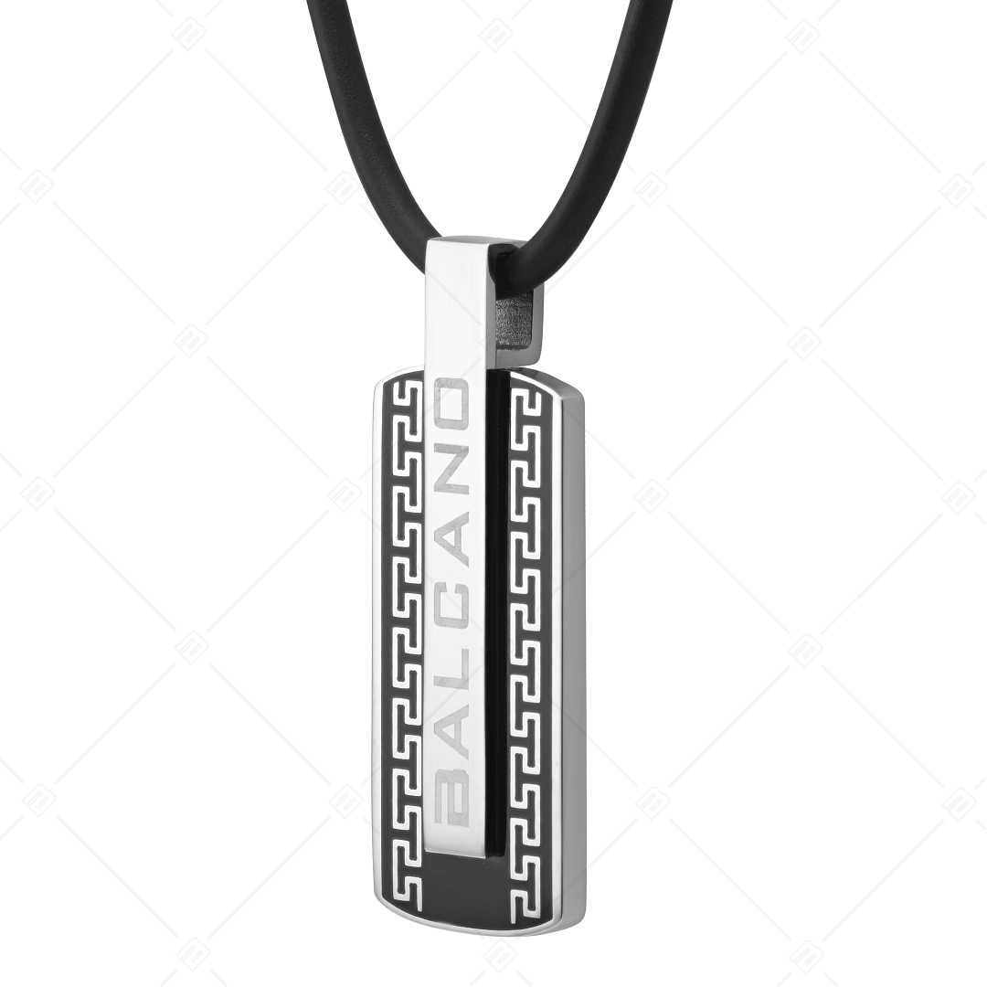 BALCANO - Greco / Rubber Necklace With Greek Pattern Stainless Steel Pendant (342006BL99)