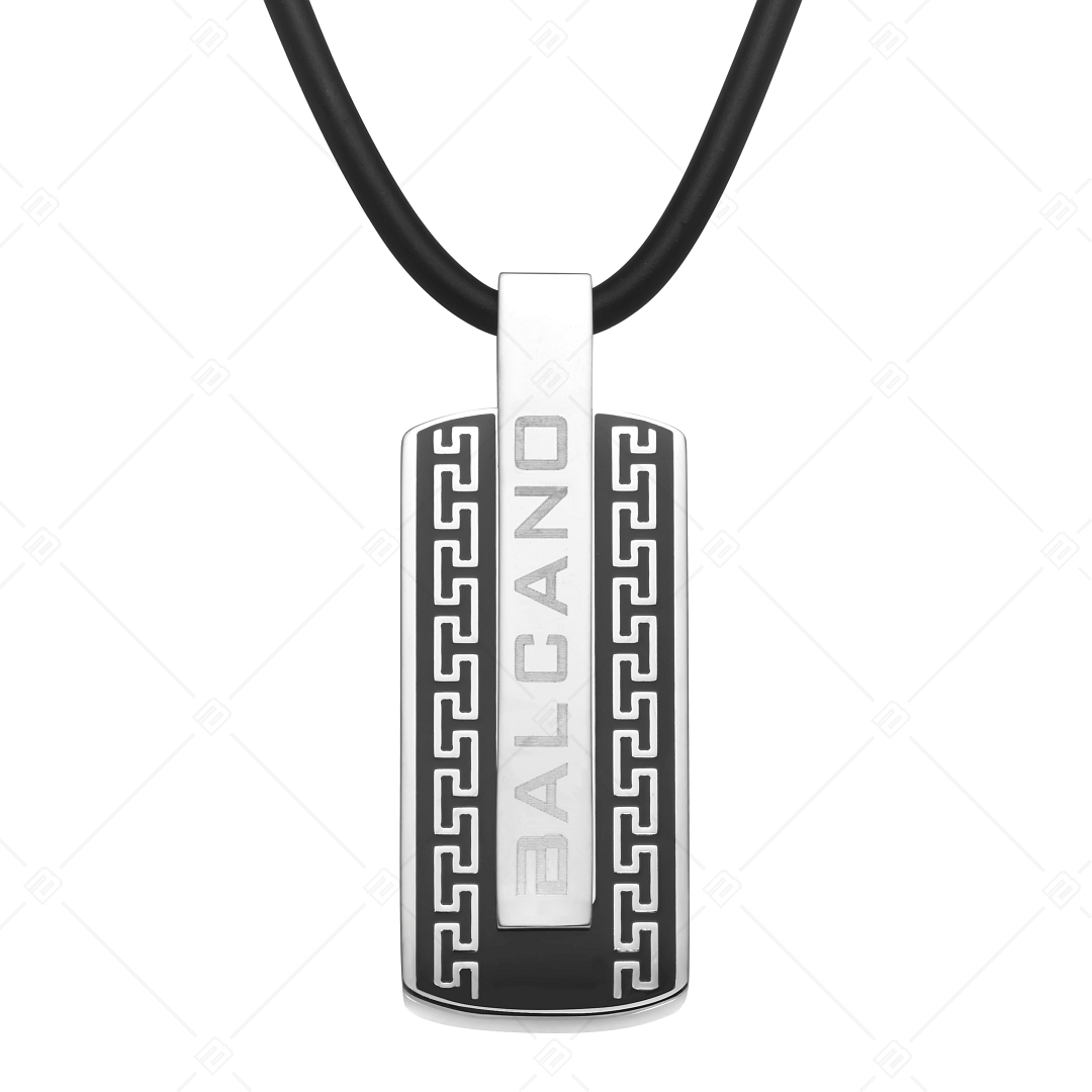 BALCANO - Greco / Rubber Necklace With Greek Pattern Stainless Steel Pendant (342006BL99)