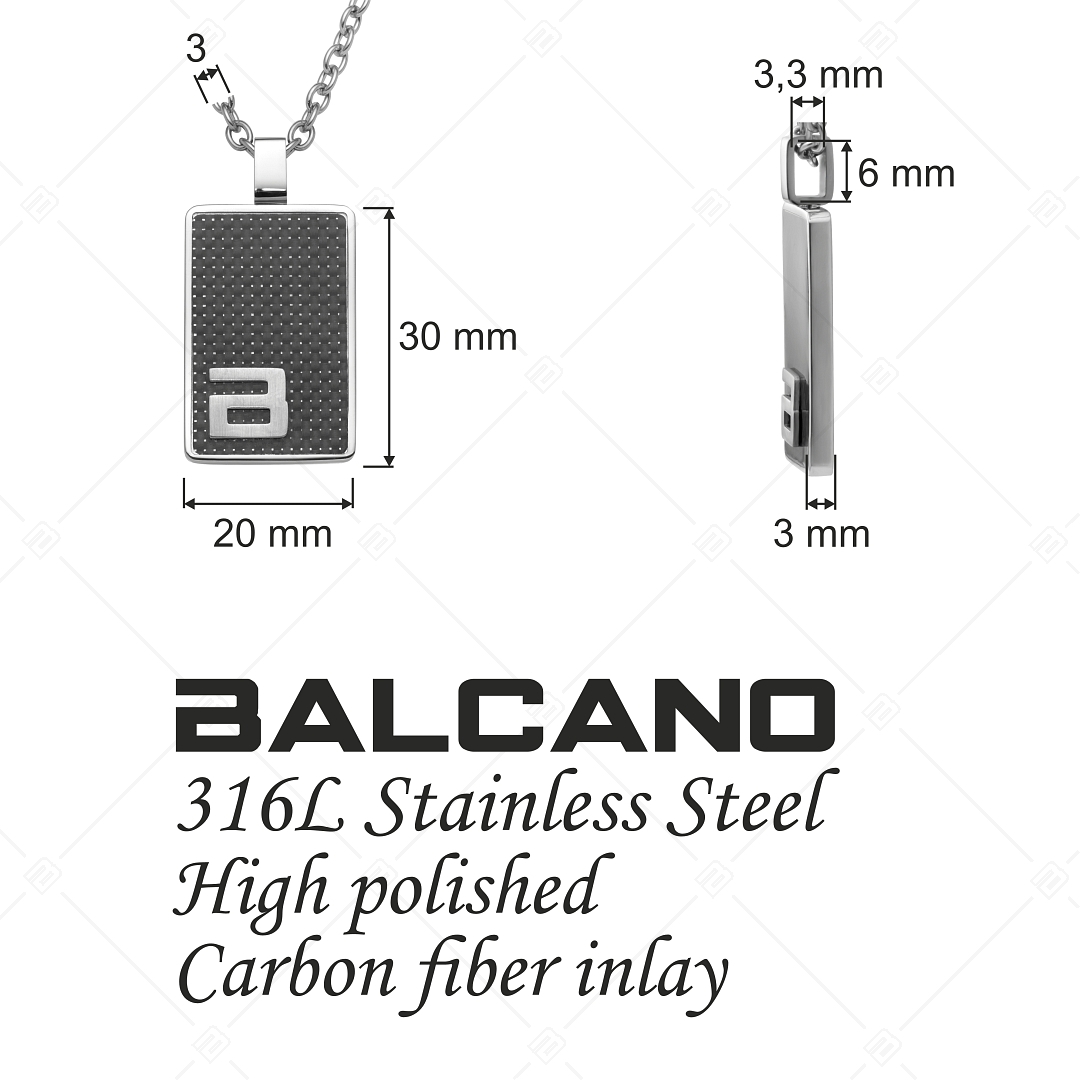 BALCANO - Carbon / Collier d'ancre en acier inoxydable avec pendentif incrusté de fibre de carbone (342007BL99)