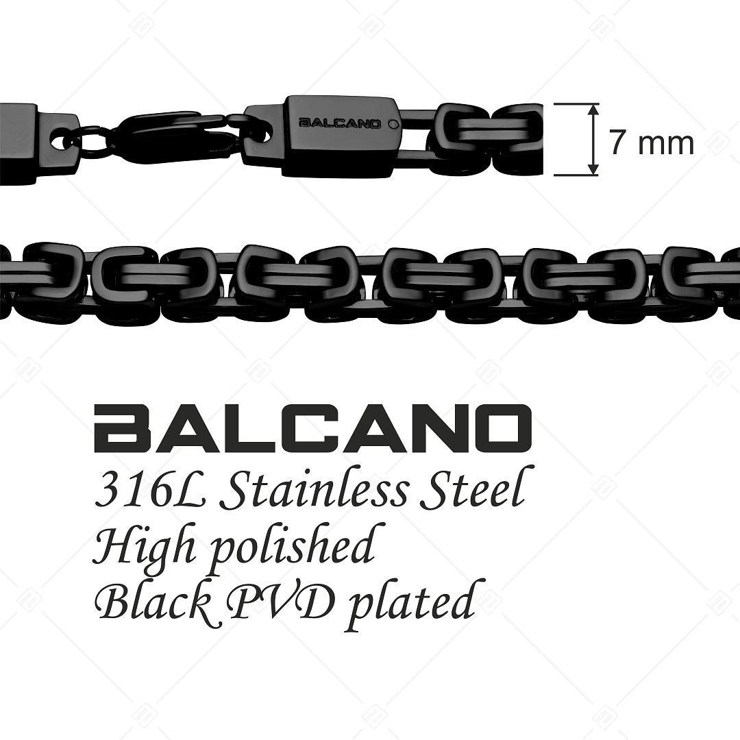 BALCANO - Square King / Collier du roi à maillon carré en acier inoxydable plaqué PVD noir - 7 mm (342010BL11)
