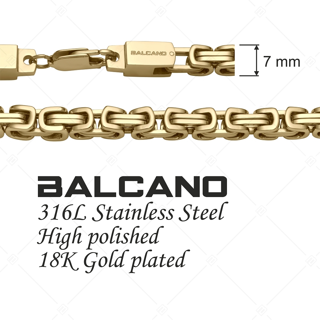 BALCANO - Square King / Stainless Steel Square Byzantine Chain, 18K Gold Plated - 7 mm (342010BL88)