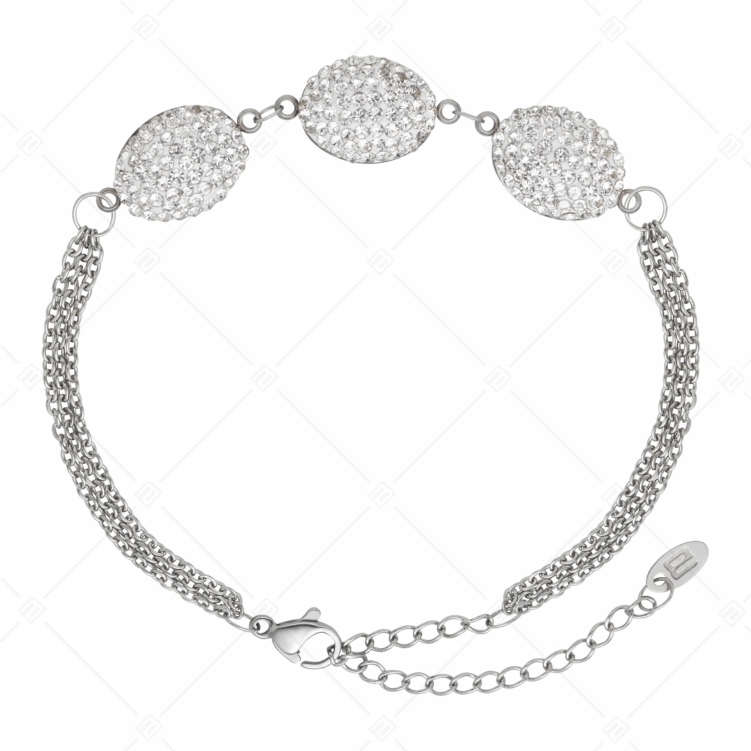 BALCANO - Oliva / Stainless Steel Three Row Cable Chain Bracelet With Oval Crystal Charms (441004BC00)