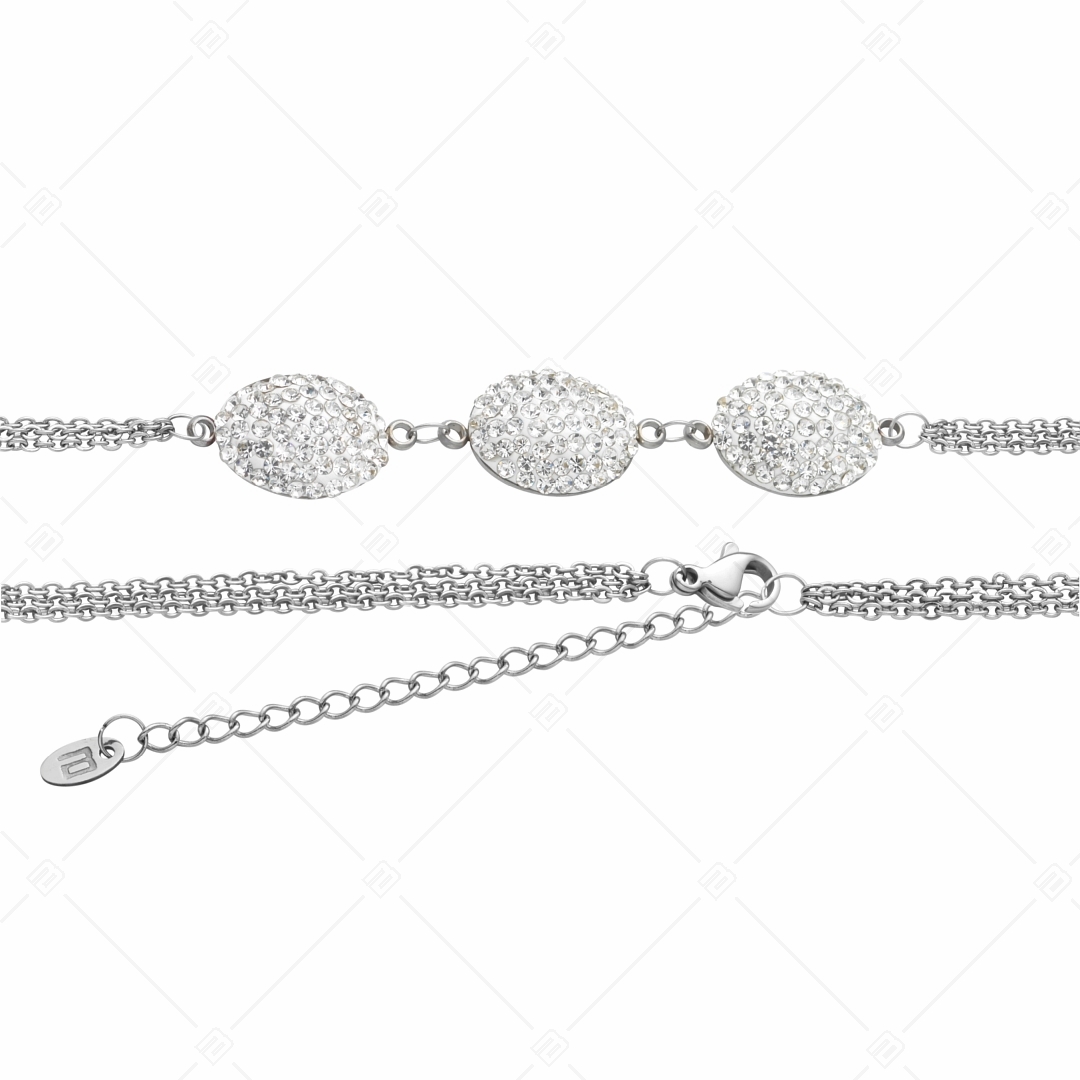 BALCANO - Oliva / Stainless Steel Three Row Cable Chain Bracelet With Oval Crystal Charms (441004BC00)
