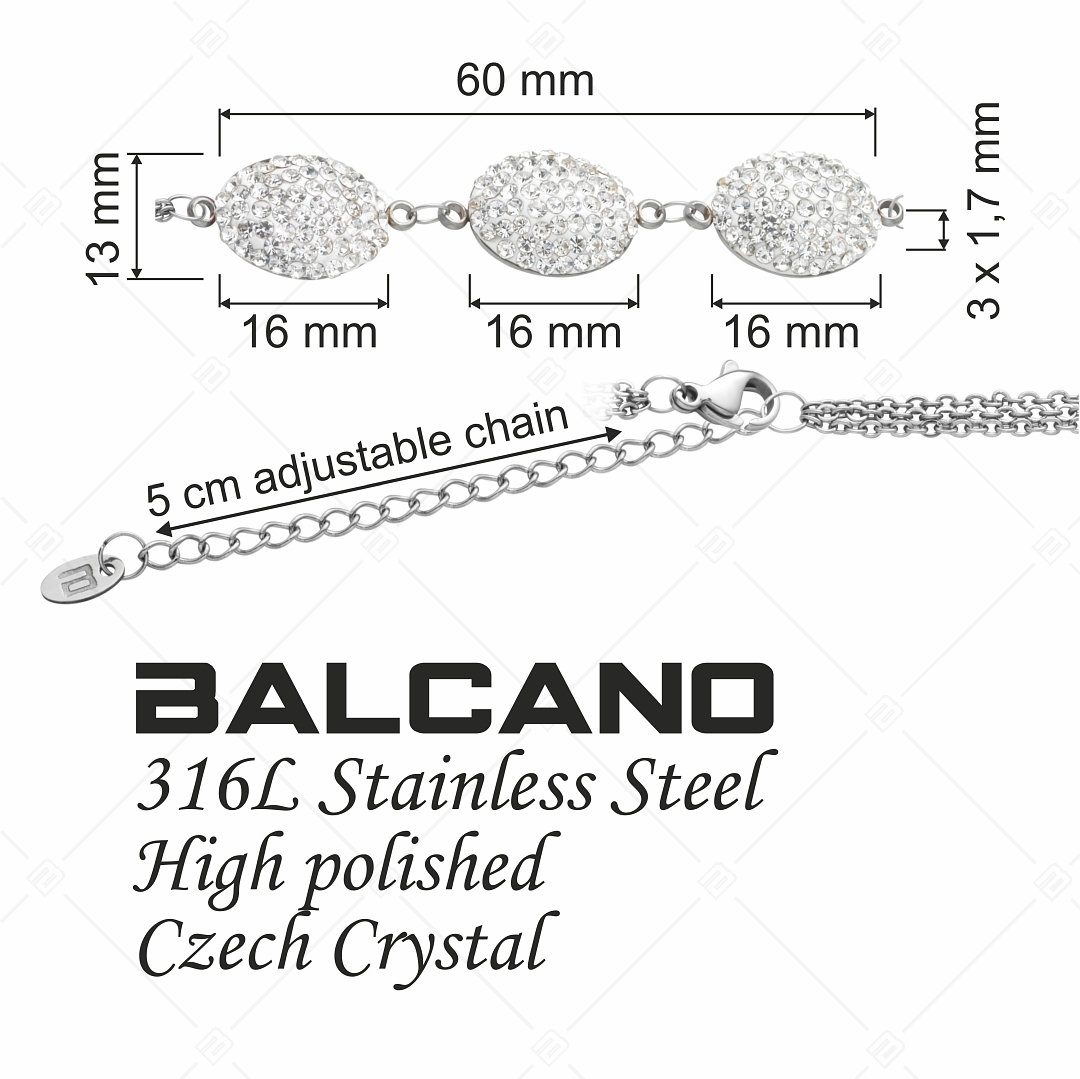 BALCANO - Oliva / Bracelet en acier inoxydable en chaîne à trois rangs avec des charms en cristal ovale (441004BC00)