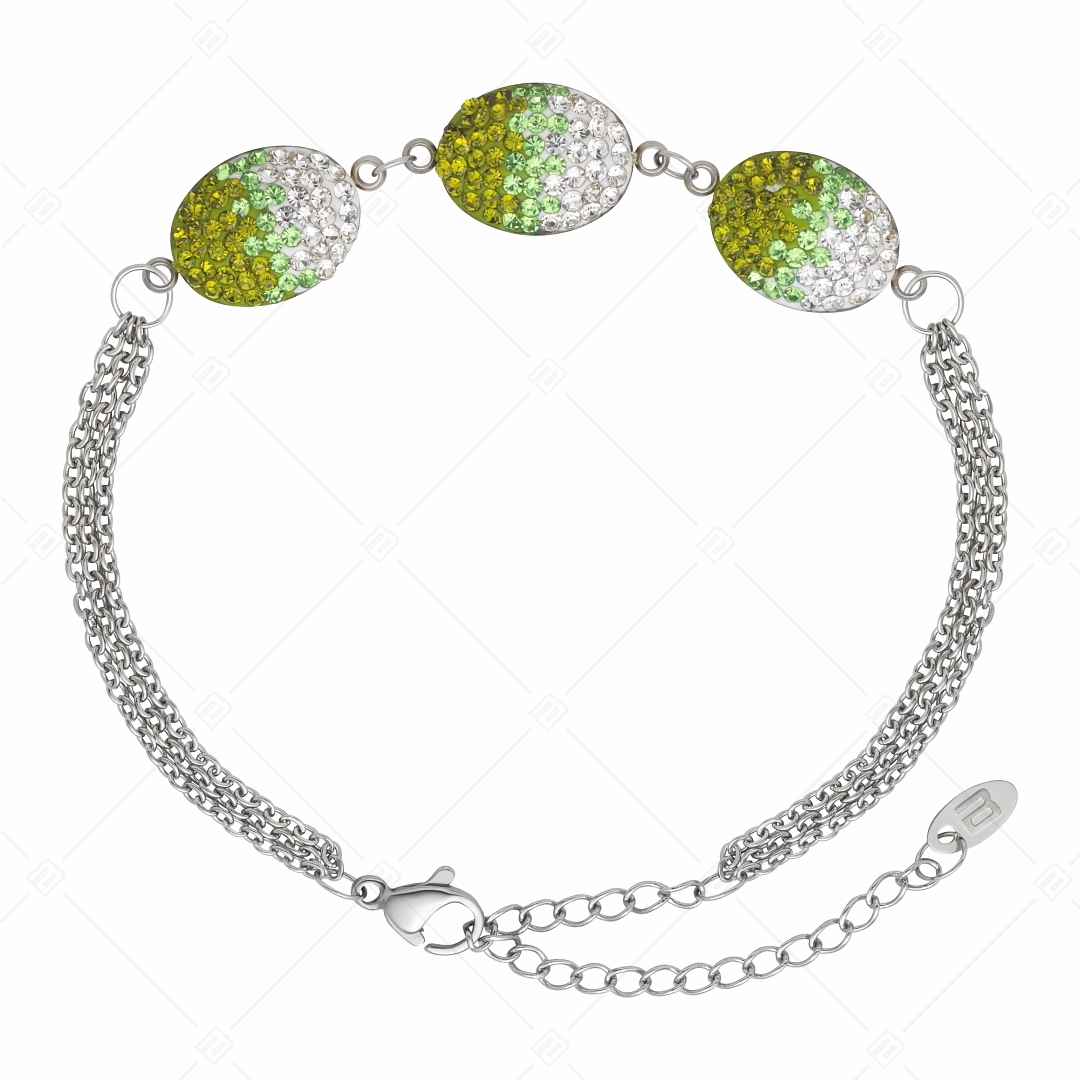 BALCANO - Oliva / Stainless Steel Three Row Cable Chain Bracelet With Oval Crystal Charms (441004BC03)