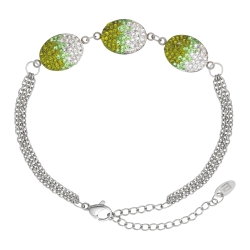 BALCANO - Oliva / Bracelet en acier inoxydable en chaîne à trois rangs avec des charms en cristal ovale