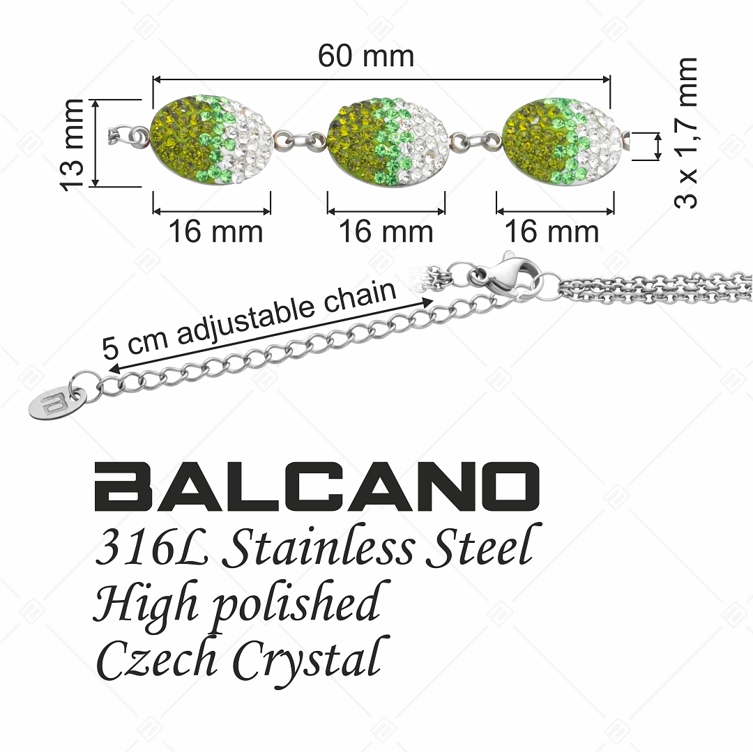BALCANO - Oliva / Bracelet en acier inoxydable en chaîne à trois rangs avec des charms en cristal ovale (441004BC03)
