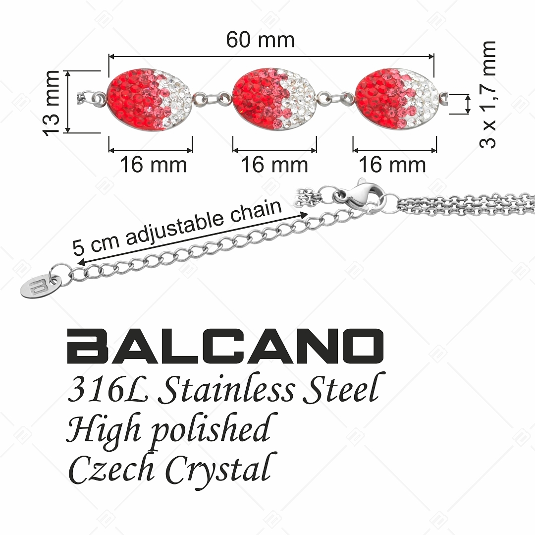 BALCANO - Oliva / Stainless Steel Three Row Cable Chain Bracelet With Oval Crystal Charms (441004BC93)