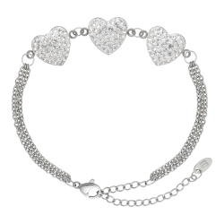 BALCANO - Cuore / Bracelet en acier inoxydable en chaîne à trois rangs avec charms en cristal en forme de coeur