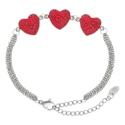 BALCANO - Cuore / Stainless Steel Three Row Cable Chain Bracelet With Heart Shaped Crystal Charms