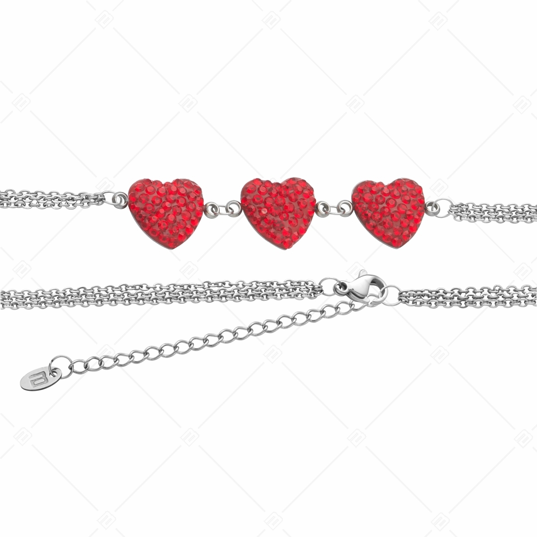 BALCANO - Cuore / Stainless Steel Three Row Cable Chain Bracelet With Heart Shaped Crystal Charms (441005BC22)