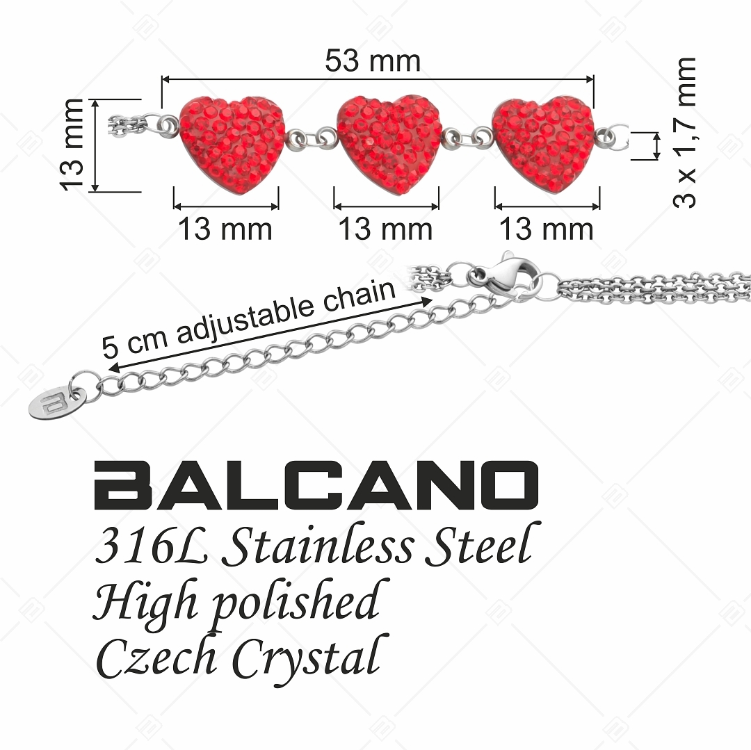BALCANO - Cuore / Dreireihiges Edelstahl Kettenarmband mit herzförmigen Kristallcharms (441005BC22)