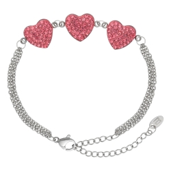 BALCANO - Cuore / Stainless Steel Three Row Cable Chain Bracelet With Heart Shaped Crystal Charms