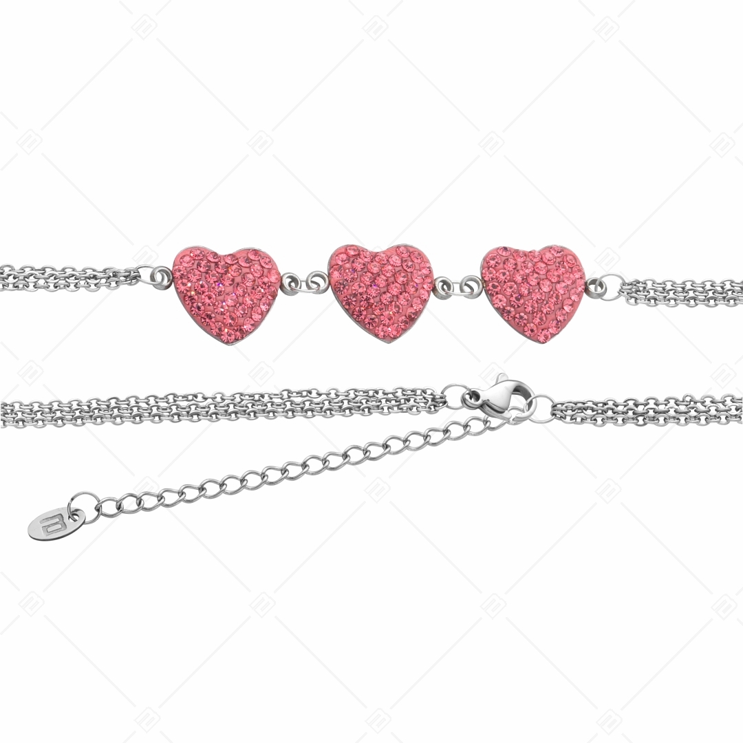 BALCANO - Cuore / Stainless Steel Three Row Cable Chain Bracelet With Heart Shaped Crystal Charms (441005BC86)