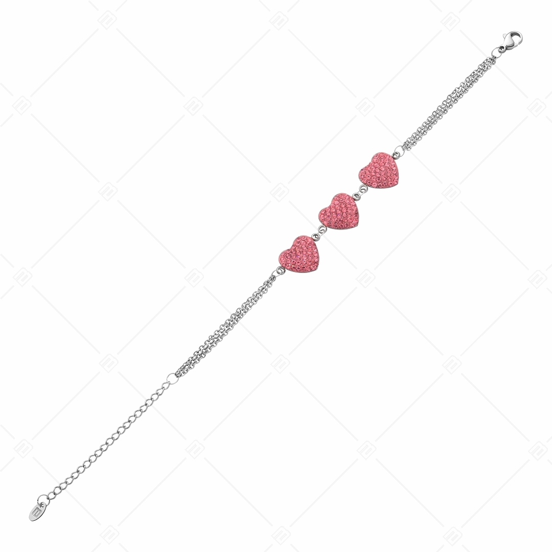BALCANO - Cuore / Stainless Steel Three Row Cable Chain Bracelet With Heart Shaped Crystal Charms (441005BC86)