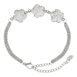 BALCANO - Fiore / Stainless Steel Three Row Cable Chain Bracelet With Flower Shaped Crystal Charms