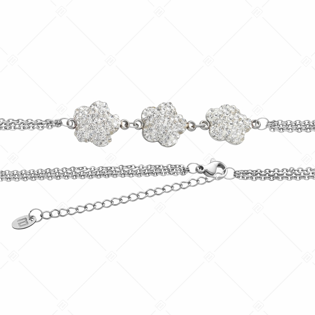 BALCANO - Fiore / Bracelet en acier inoxydable en chaîne à trois rangs avec charms en cristal en forme de fleur (441006BC00)