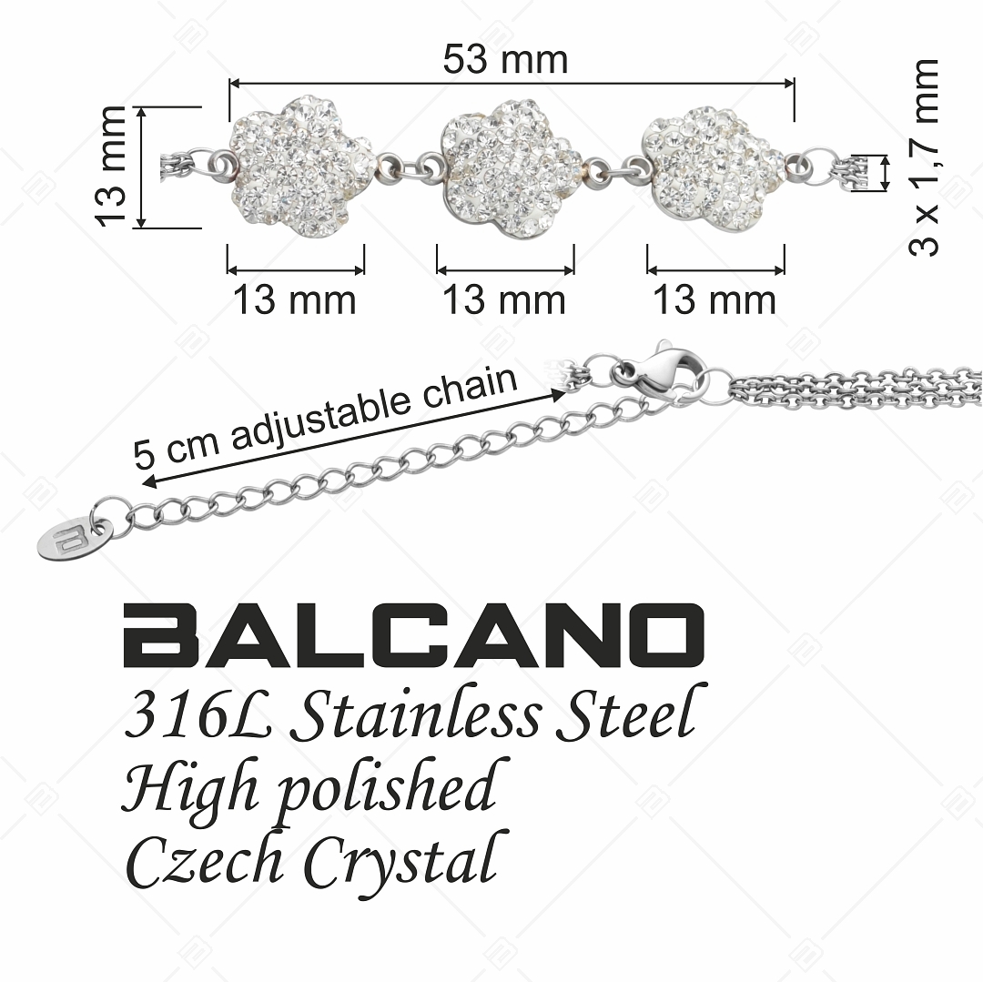 BALCANO - Fiore / Stainless Steel Three Row Cable Chain Bracelet With Flower Shaped Crystal Charms (441006BC00)