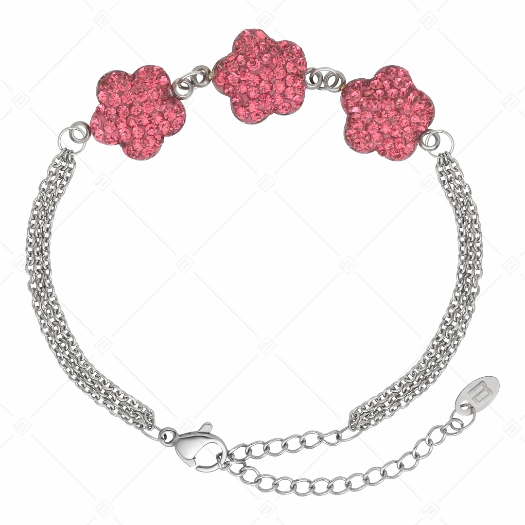 BALCANO - Fiore / Stainless Steel Three Row Cable Chain Bracelet With Flower Shaped Crystal Charms (441006BC86)