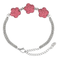 BALCANO - Fiore / Bracelet en acier inoxydable en chaîne à trois rangs avec charms en cristal en forme de fleur