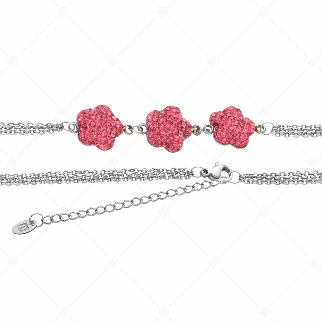 BALCANO - Fiore / Stainless Steel Three Row Cable Chain Bracelet With Flower Shaped Crystal Charms (441006BC86)
