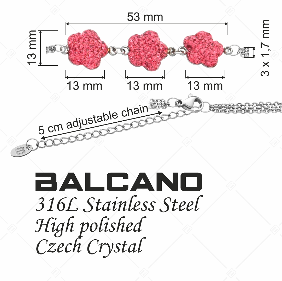 BALCANO - Fiore / Dreireihiges Edelstahl Kettenarmband mit blumenförmigen Kristallcharms (441006BC86)