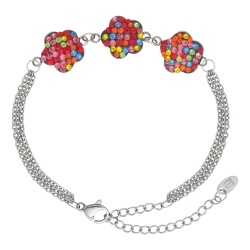 BALCANO - Fiore / Bracelet en acier inoxydable en chaîne à trois rangs avec charms en cristal en forme de fleur