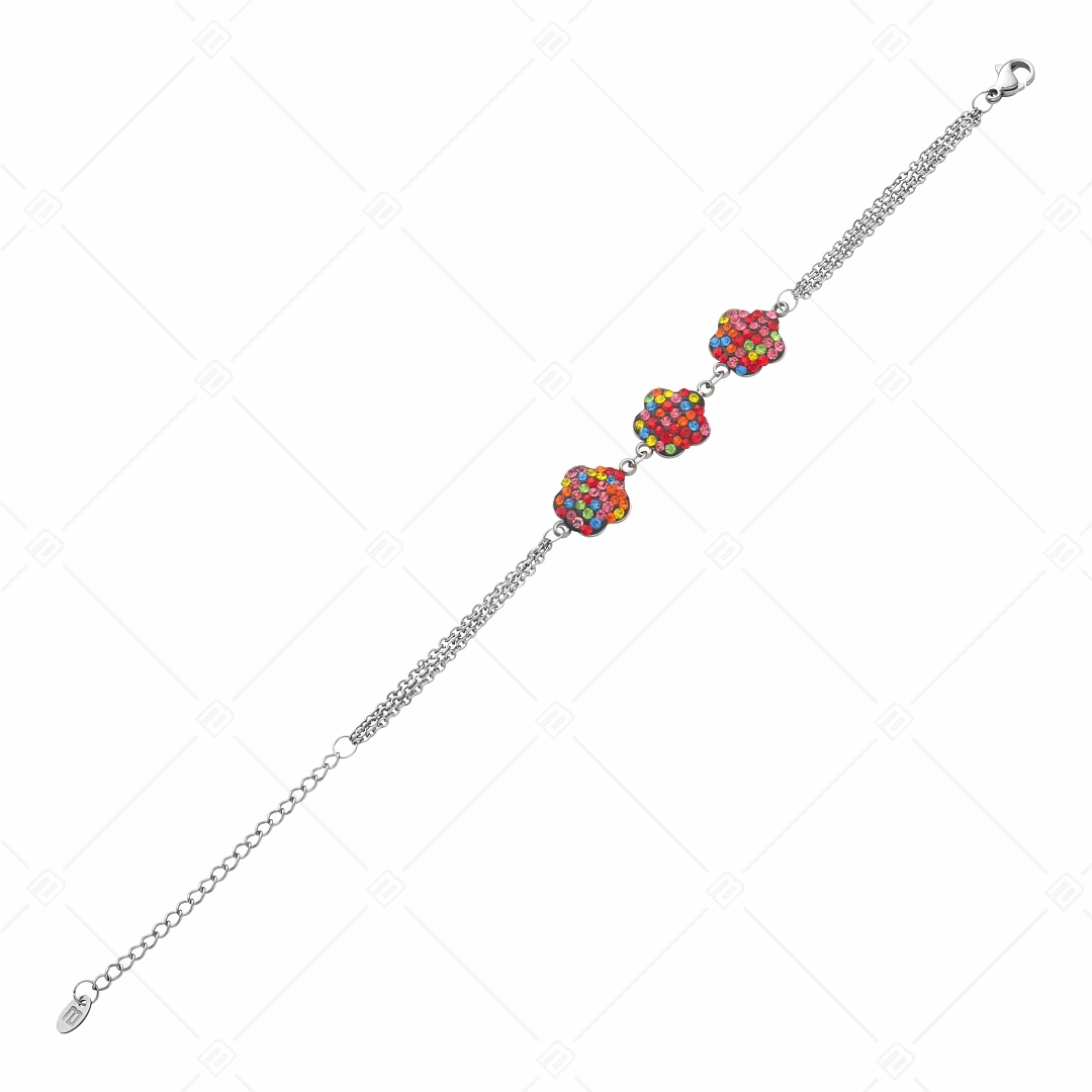 BALCANO - Fiore / Stainless Steel Three Row Cable Chain Bracelet With Flower Shaped Crystal Charms (441006BC89)