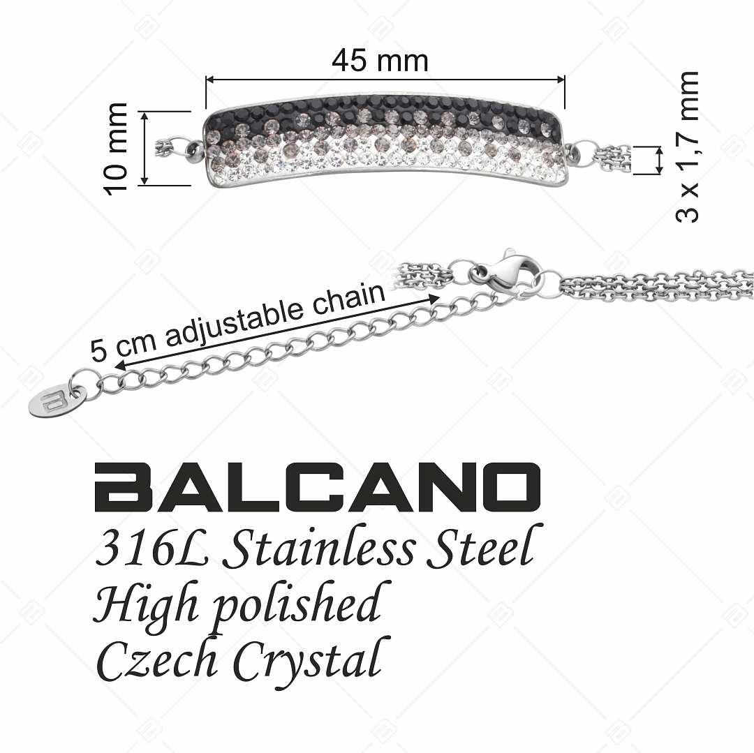 BALCANO - Tesoro / Dreireihiges Edelstahl Kettenarmband mit geschwungenem Kopfstück und Kristallen (441007BC01)
