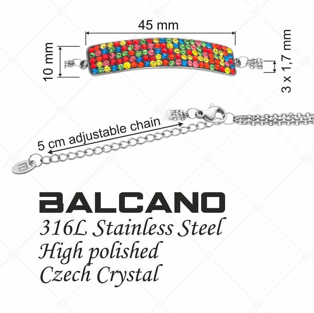 BALCANO - Tesoro / Bracelet en acier inoxydable en chaîne à trois rangs avec une tête de cristal incurvée (441007BC89)