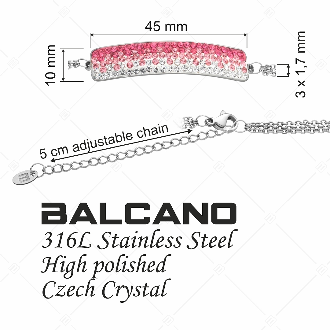 BALCANO - Tesoro / Bracelet en acier inoxydable en chaîne à trois rangs avec une tête de cristal incurvée (441007BC92)