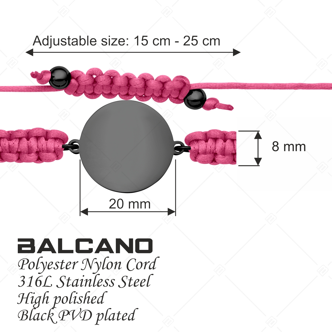 BALCANO -Friendship / Freundschafts Armband mit rundem Edelstahl gravierbarem Kopf und schwarzer PVD-Beschichtung (441050HM11)