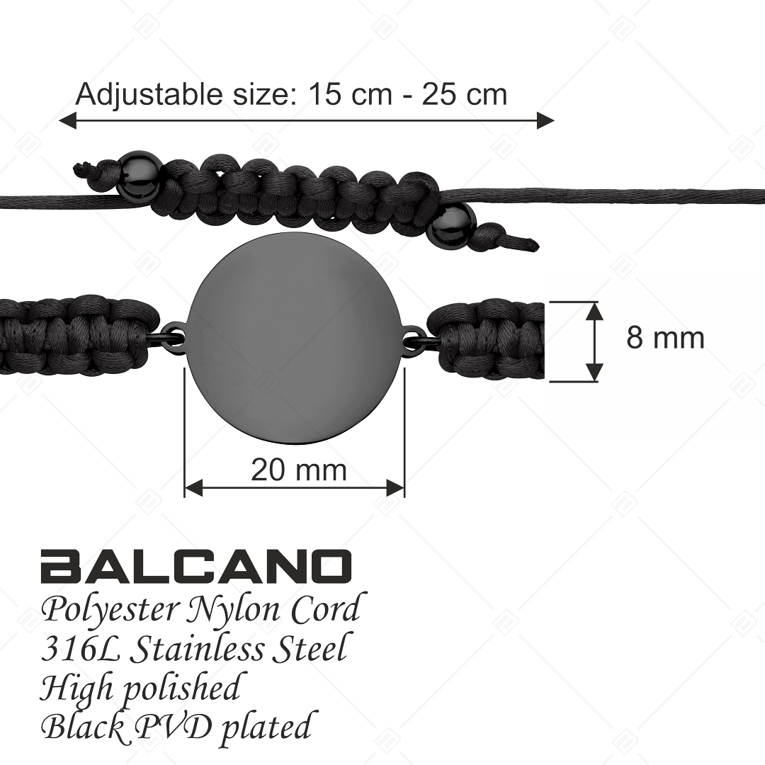 BALCANO - Friendship / Bracelet d'amitié tête ronde, gravable, en acier inoxydable revêtement PVD noir (441050HM11)