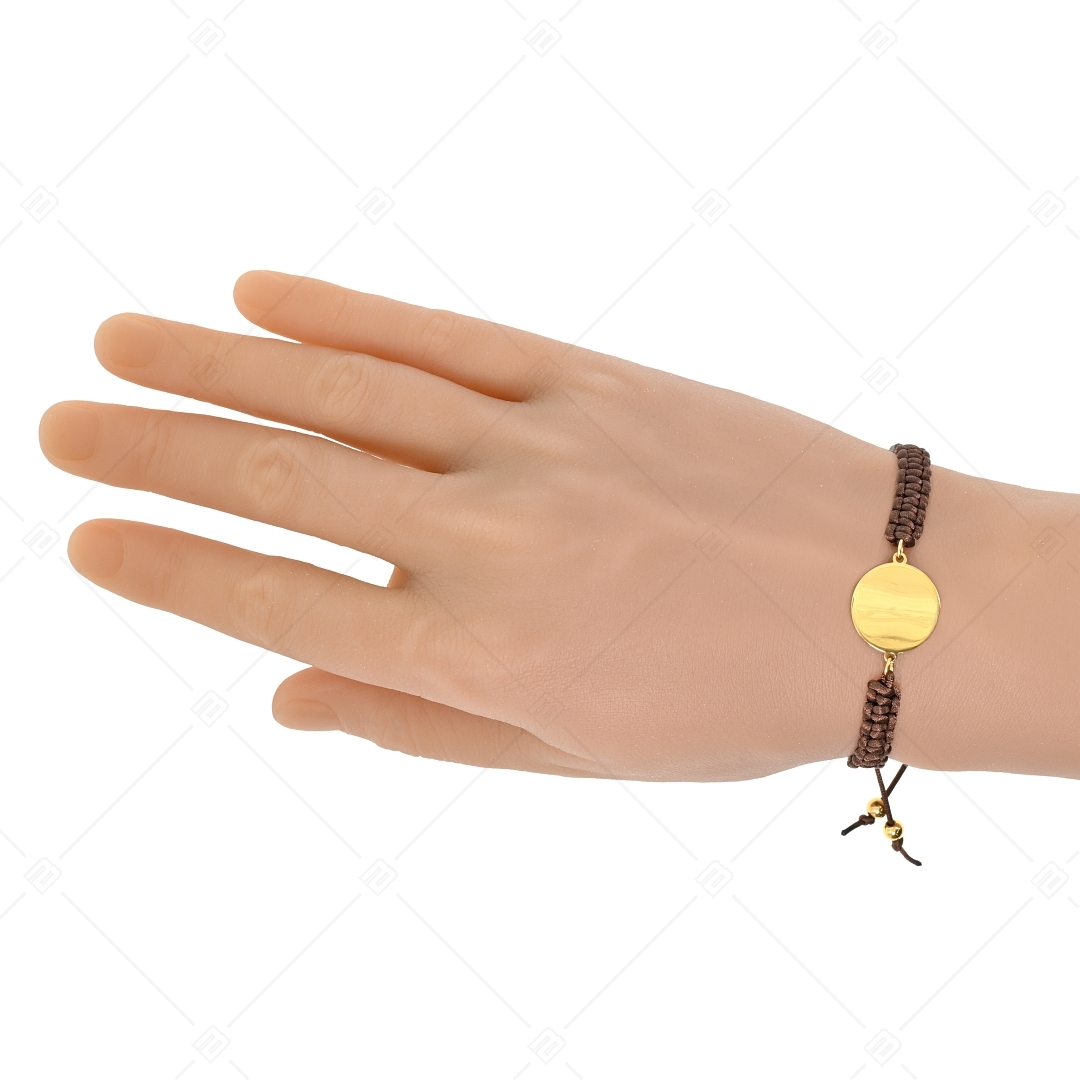 BALCANO - Friendship bracelet / Bracelet with Round stainless steel engravable head, 18K gold plated (441050HM88)