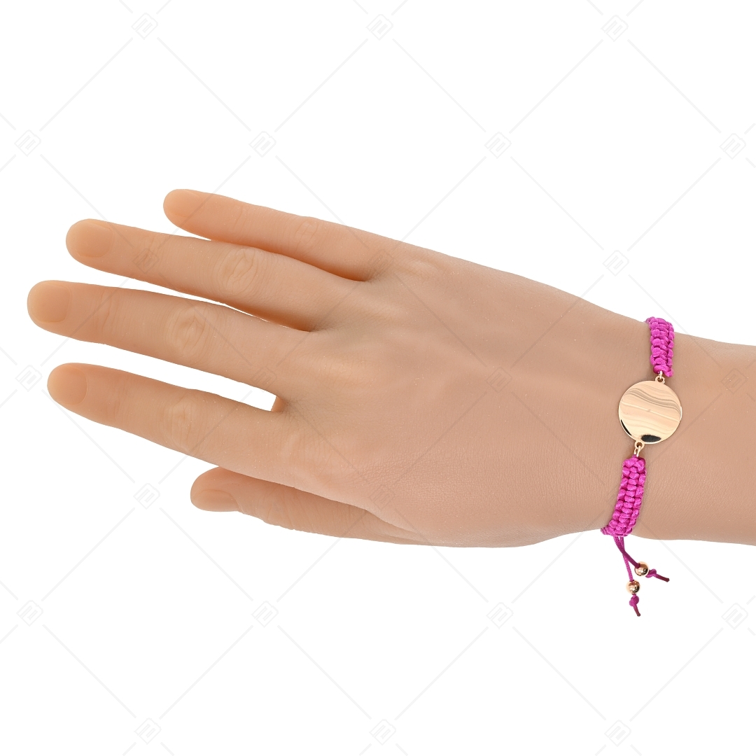 BALCANO - Friendship bracelet / Bracelet with round stainless steel engravable head, 18K rose gold plated (441050HM96)