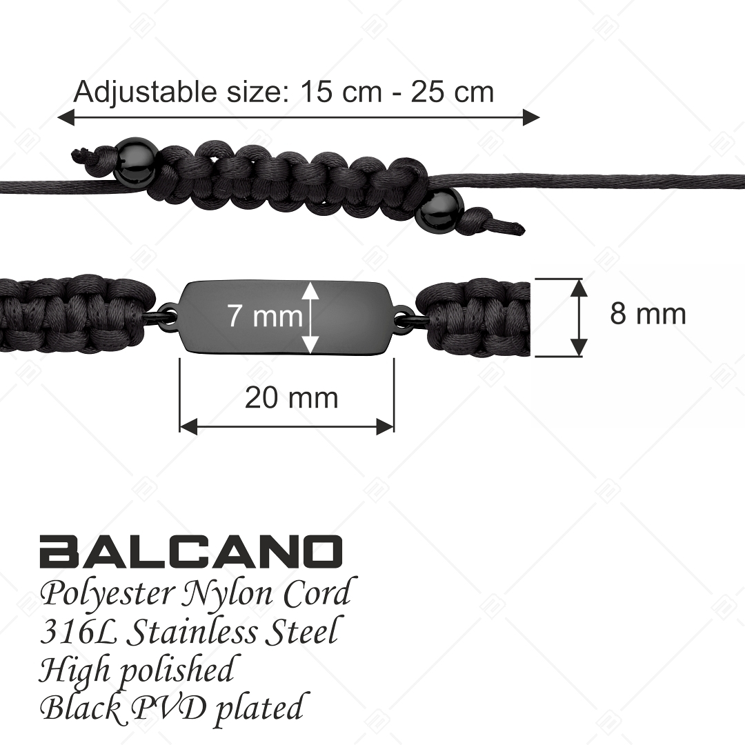 BALCANO - Friendship / Freundschafts Armband mit rechteckige Edelstahl gravierbarem Kopf, schwarzer PVD-Beschichtung (441051HM11)