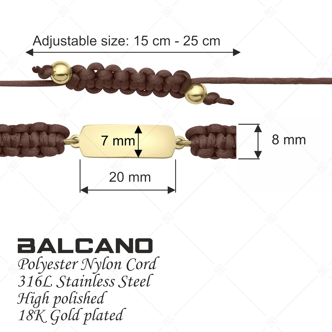BALCANO - Friendship / Bracelet d'amitié rectangulaire avec tête gravable, en acier inoxydable plaqué or 18K (441051HM88)