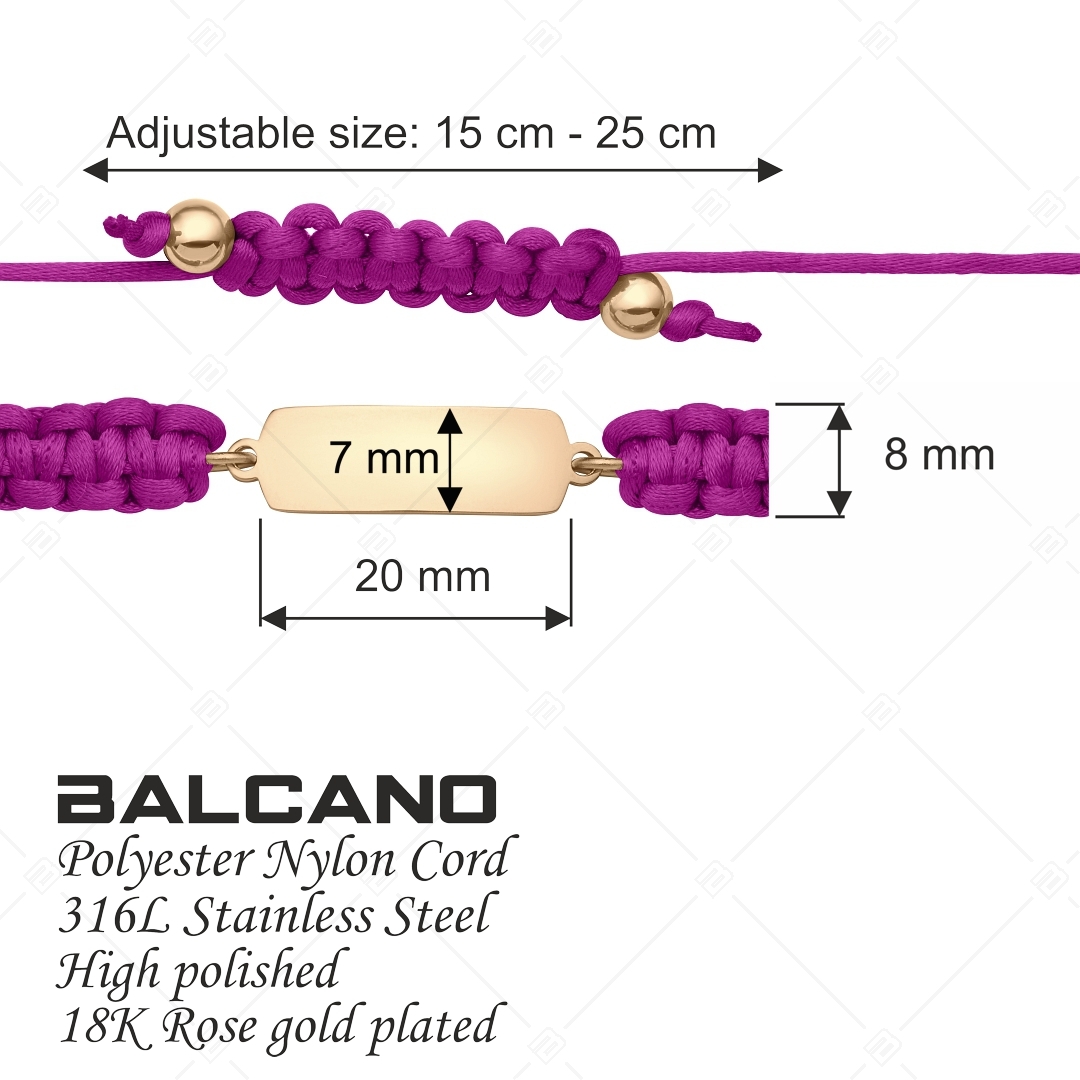 BALCANO - Friendship / Bracelet d'amitié rectangulaire avec tête gravable, en acier inoxydable plaqué or rose 18K (441051HM96)