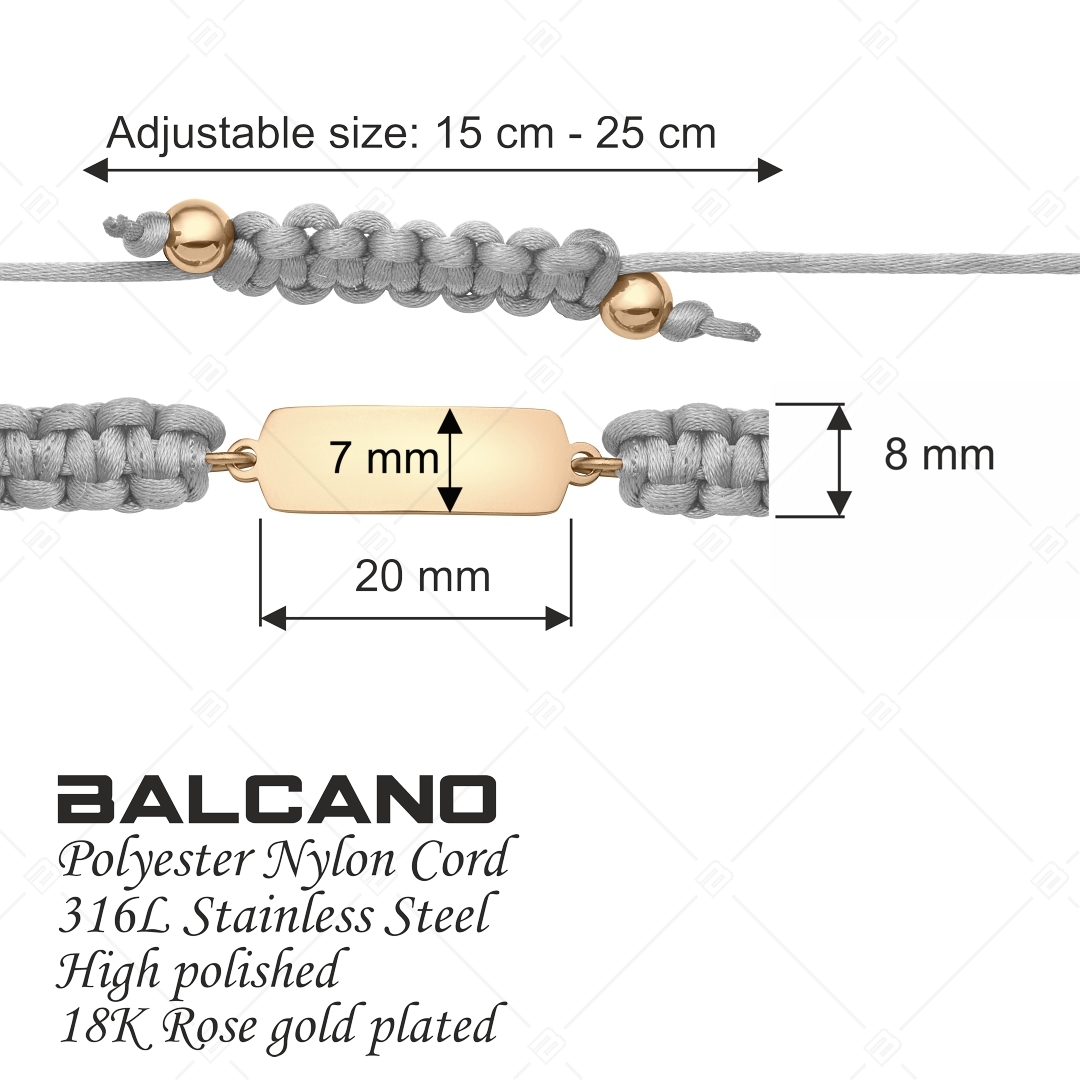 BALCANO - Friendship / Bracelet d'amitié rectangulaire avec tête gravable, en acier inoxydable plaqué or rose 18K (441051HM96)
