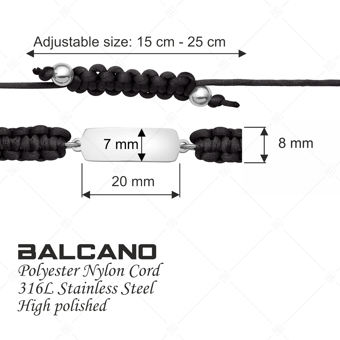 BALCANO - Friendship / Freundschafts Armband mit Rechteckigem Edelstahl gravierbarem Kopf, Hochglanzpolierung (441051HM97)