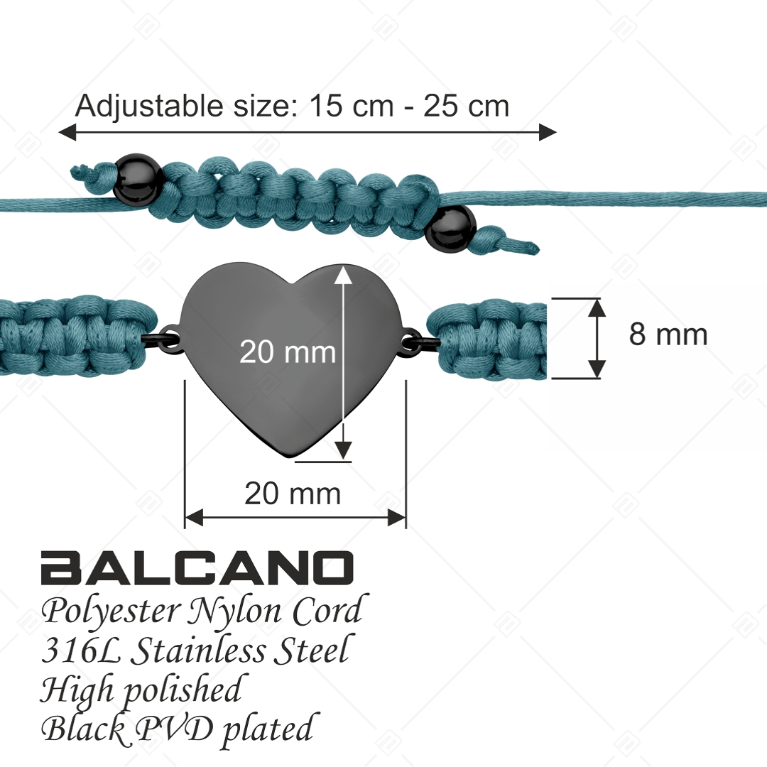 BALCANO -  Friendship / Freundschafts Armband in Herzform Gravierbarer Edelstahl Kopf , schwarz PVD beschichtet (441052HM11)