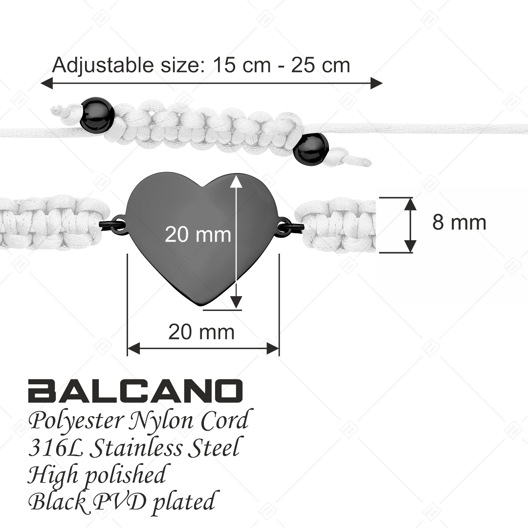 BALCANO - Friendship bracelet / Bracelet with Heart-shaped stainless steel engravable head, black PVD plated (441052HM11)