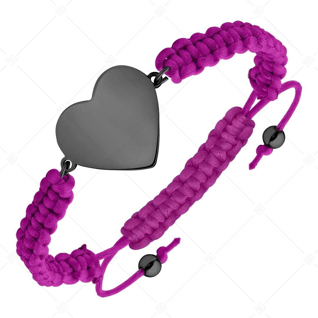 BALCANO - Friendship / Bracelet with Heart-Shaped Stainless Steel Engravable Head, Black PVD Plated (441052HM11)