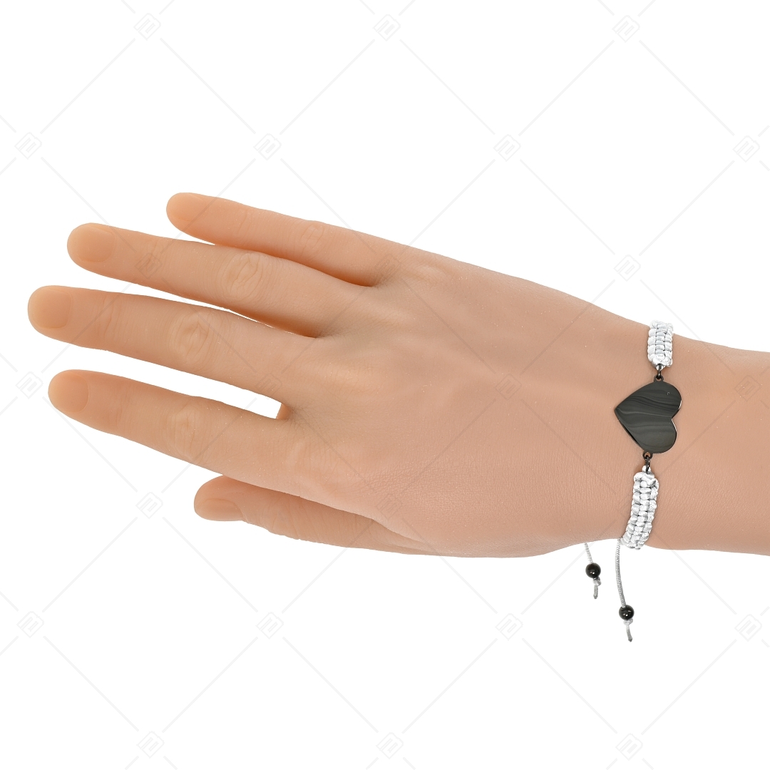 BALCANO - Friendship bracelet / Bracelet with Heart-shaped stainless steel engravable head, black PVD plated (441052HM11)