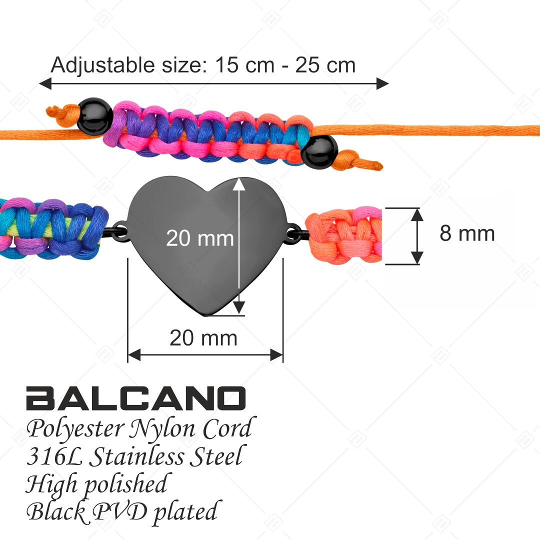BALCANO -  Friendship / Freundschafts Armband in Herzform Gravierbarer Edelstahl Kopf , schwarz PVD beschichtet (441052HM11)