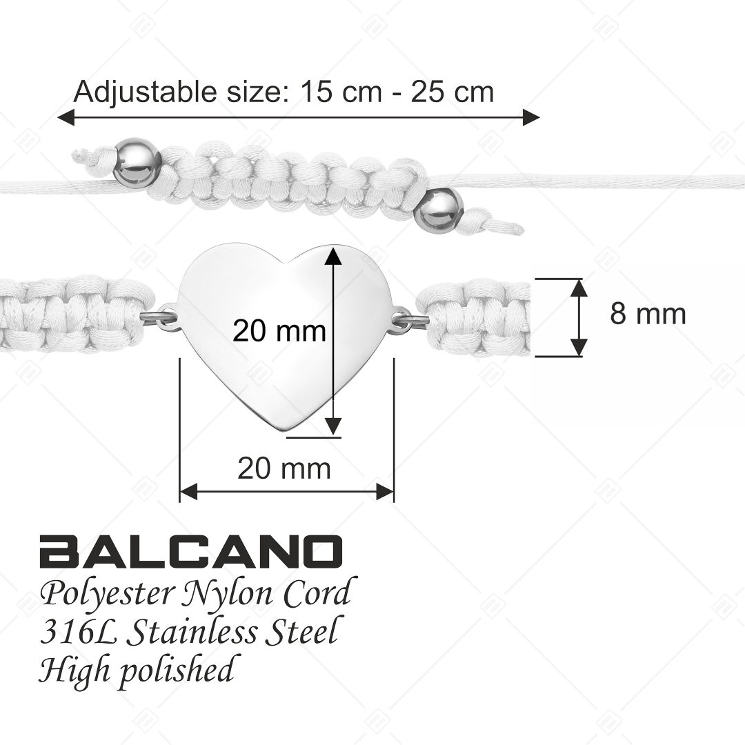 BALCANO - Friendship / Freundschafts Armband in Herzform Gravierbarem Edelstahl Kopf, spiegelglanzpoliert (441052HM97)